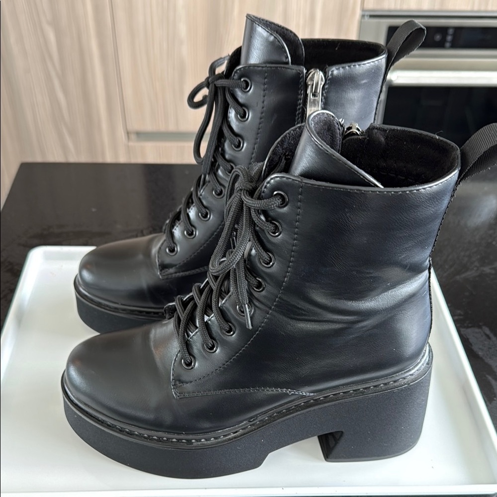 Black Leather Platform Ankle Boots